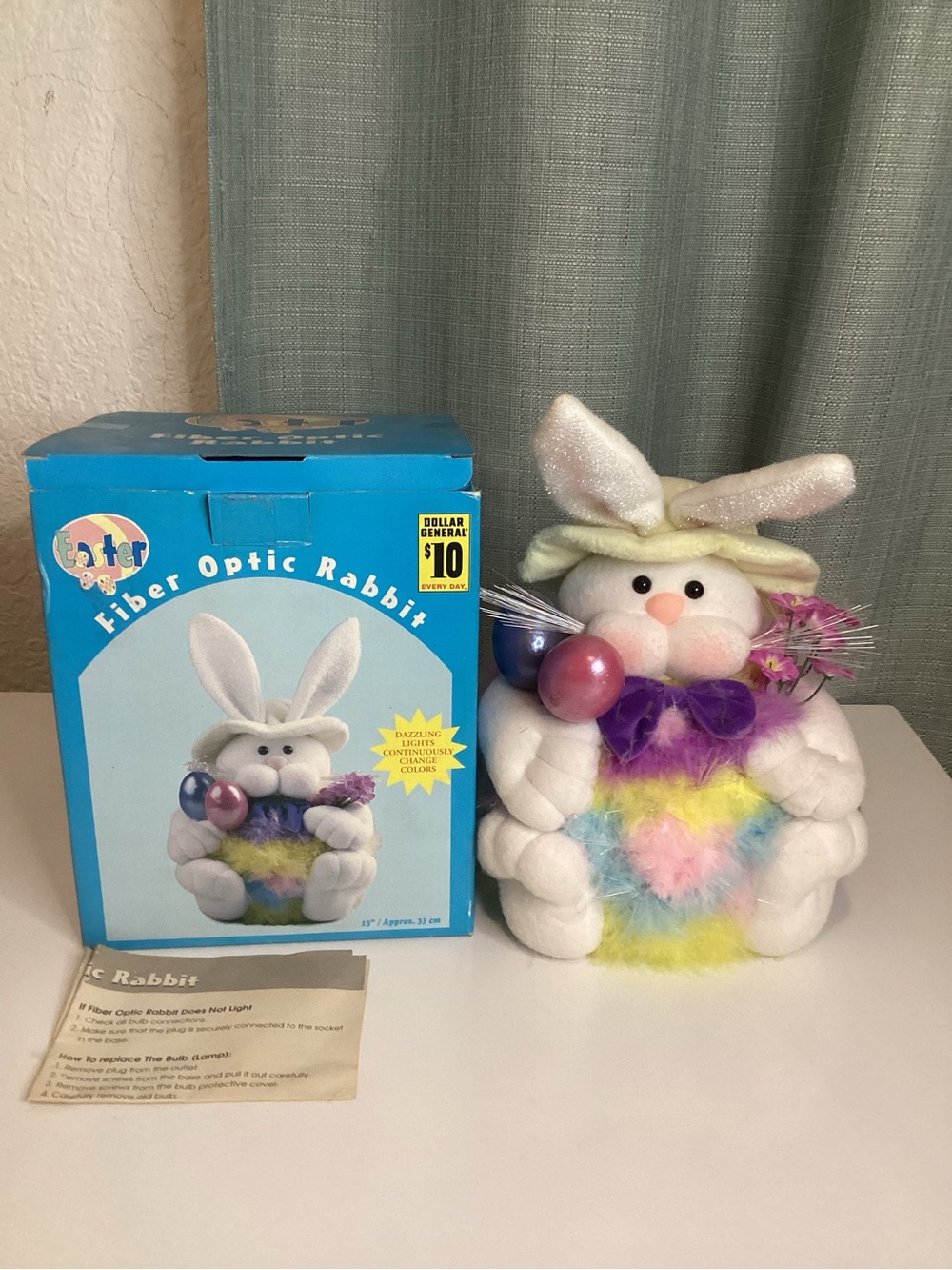 Vtg 13" Fiber Optic Easter Bunny Rabbit Colored Lights Easter Decor In Box Works